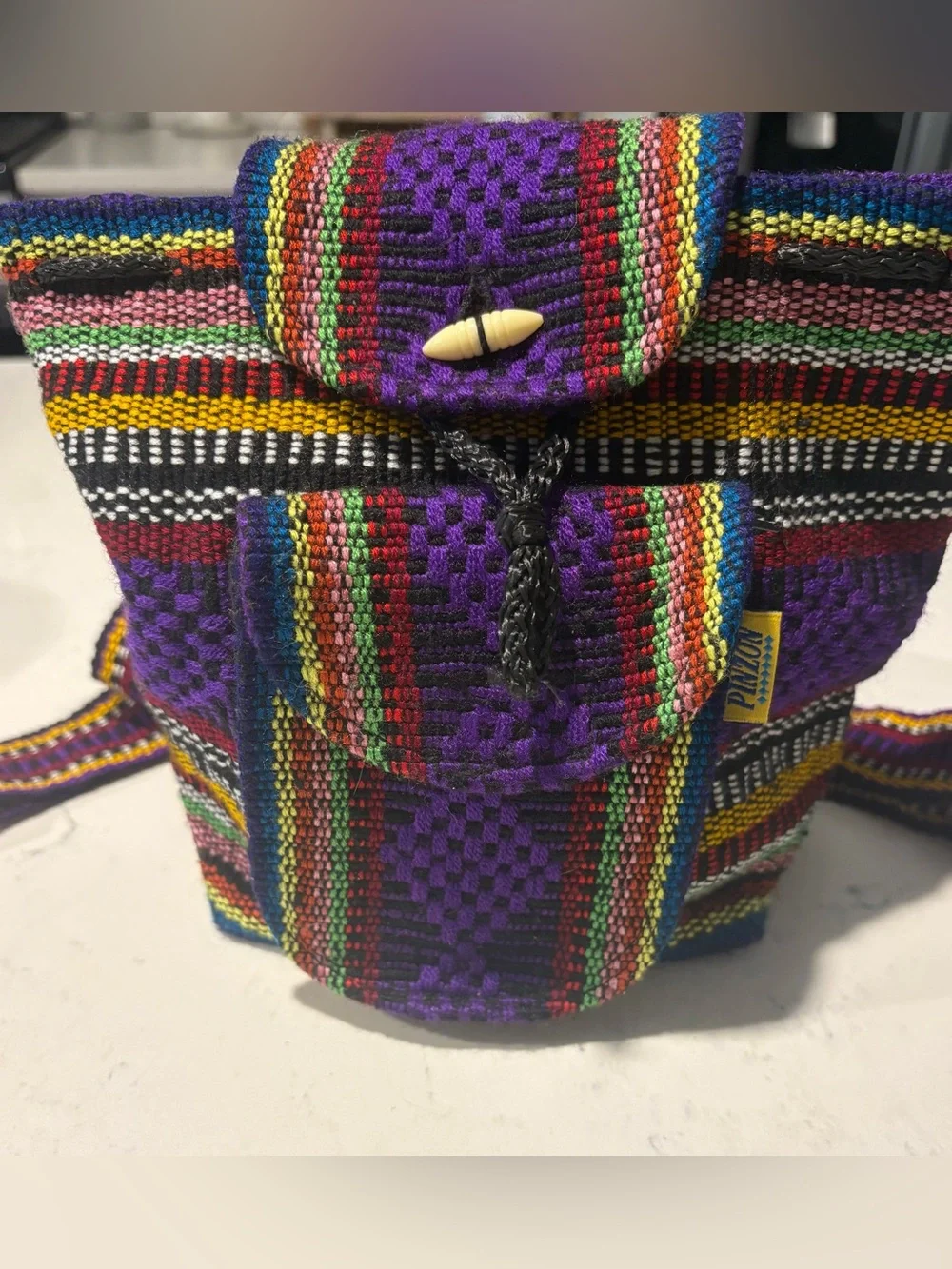 PINZON Mexican Purple Backpack with Multicolor Stripes